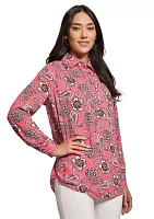 Petite Printed Shirttail Blouse