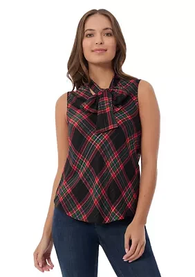 Petite Sleeveless Bow Neck Blouse