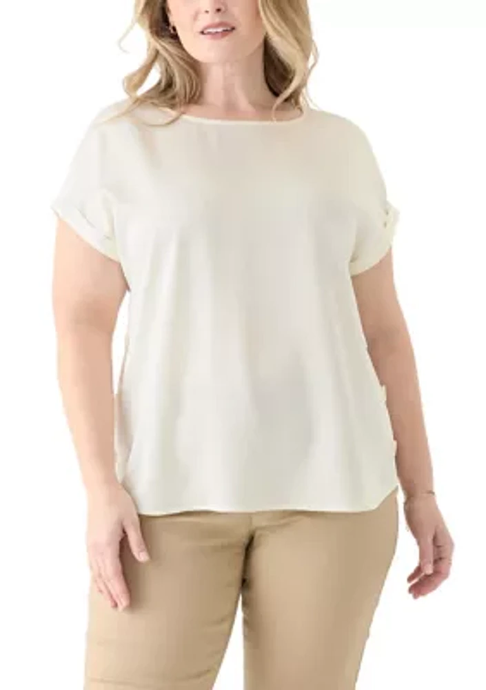 Plus Short Sleeve Side Button Blouse