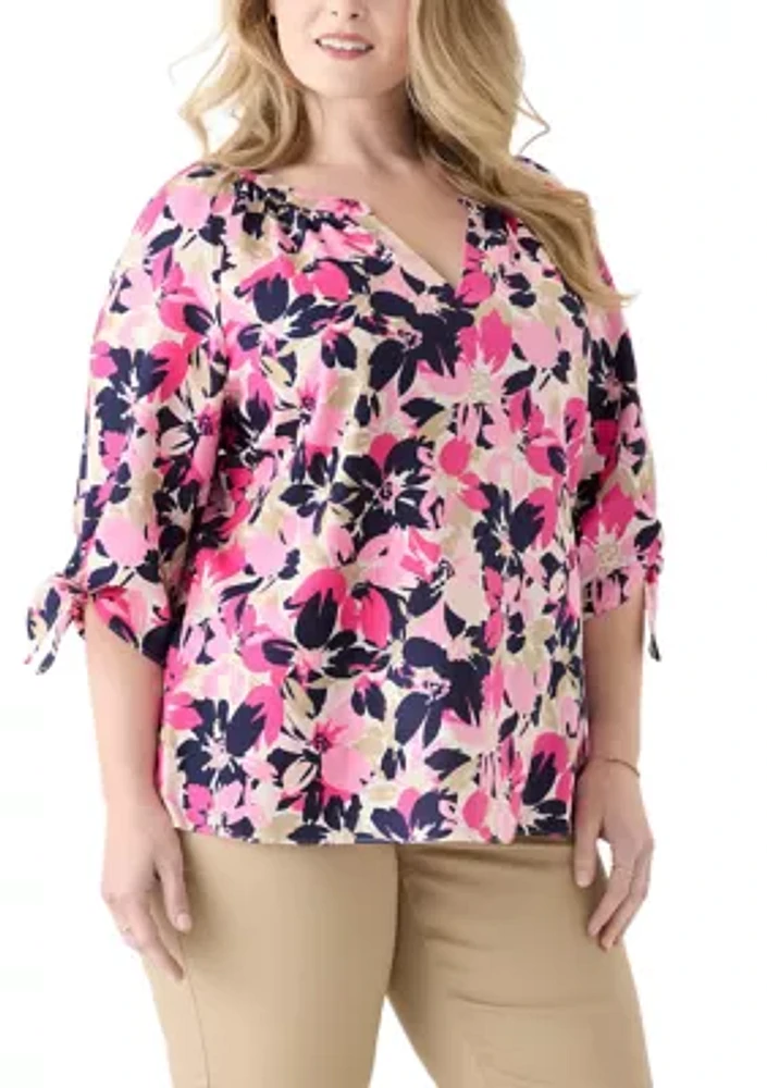 Plus Elbow Sleeve Raglan Blouse