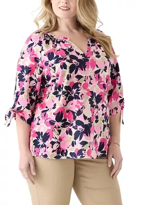 Plus Elbow Sleeve Raglan Blouse