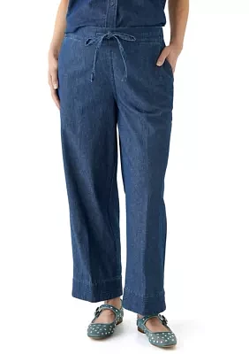 Petite Tie Waist Stitch Hem Pants