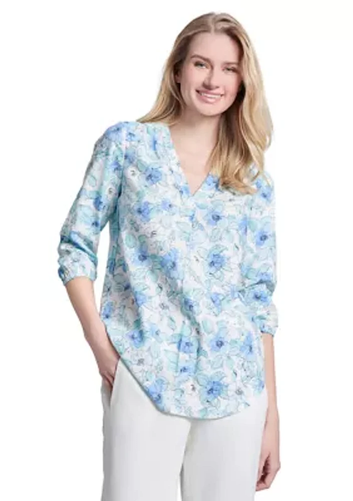 Petite 3/4 Sleeve V-Neck Tunic Top