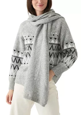 Women's Printed Sweater with Scarf