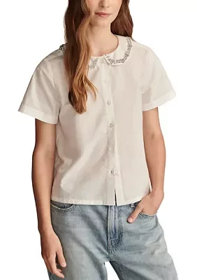 Short Sleeve Embellished Peter Pan Collar Shirt