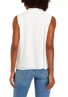 Women's Sleeveless Micro Pleated Button Down Shirt