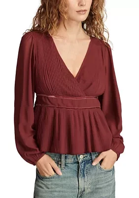 Women's Pleated Long Sleeve Blouse