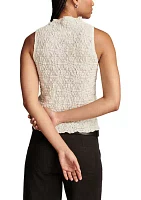 Women's Sleeveless Textured Mock Neck Knit Tank