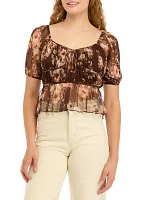 Women's Short Puff Sleeve Printed Top