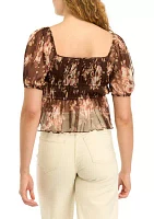 Women's Short Puff Sleeve Printed Top