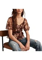 Women's Short Puff Sleeve Printed Top