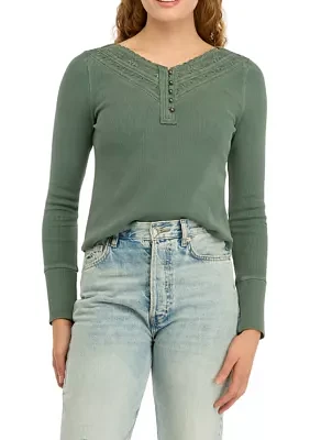 Women's Waffle Knit Henley Shirt