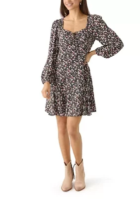 Women's Long Sleeve Printed Flouncey Mini Dress