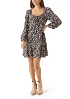 Women's Long Sleeve Printed Flouncey Mini Dress