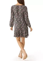 Women's Long Sleeve Printed Flouncey Mini Dress