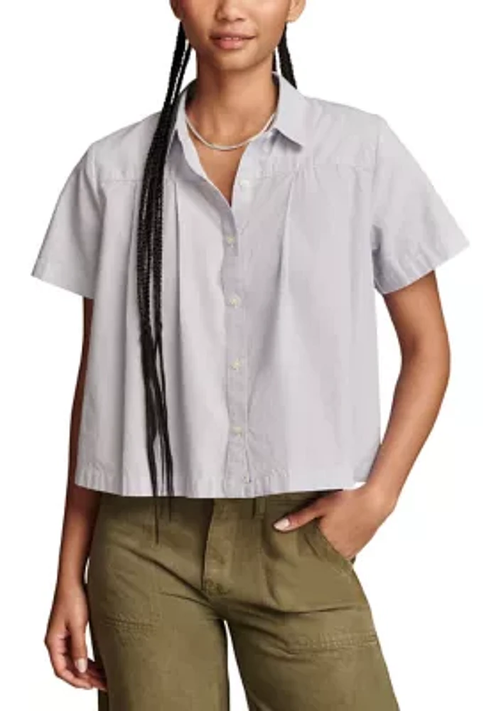 Women's Short Sleeve Pleated Crop Shirt