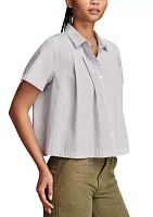 Women's Short Sleeve Pleated Crop Shirt