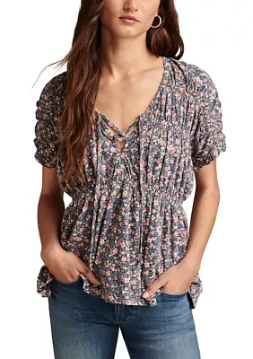 Women's Floral Printed Smocked Peplum Top