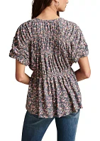 Women's Floral Printed Smocked Peplum Top