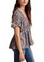 Women's Floral Printed Smocked Peplum Top