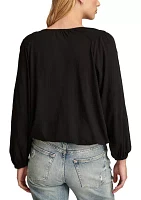 Women's Contrast Embroidered Peasant Top