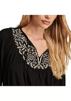 Women's Contrast Embroidered Peasant Top