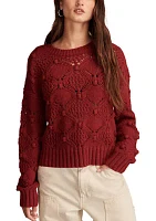 Bobble Pointelle Crew Neck Pullover Sweater