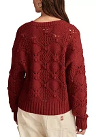 Bobble Pointelle Crew Neck Pullover Sweater