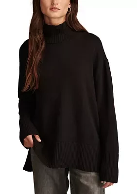 Side Slit Mock Neck Pullover Tunic Sweater