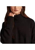 Side Slit Mock Neck Pullover Tunic Sweater