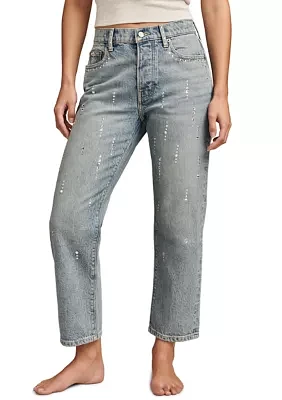 Women's Loose Fitting Cropped Rhinestone Jeans