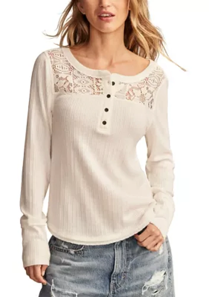 Women's Cloud Lace Mix Henley Shirt