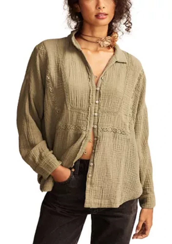 Women's Lace Trim Gauze Shirt