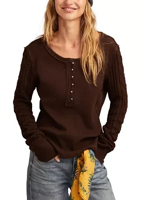 Women's Textured Mixed Sleeve Henley Shirt