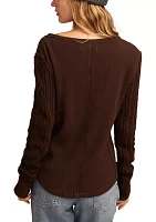 Women's Textured Mixed Sleeve Henley Shirt