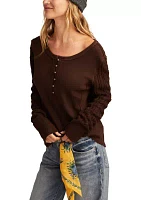 Women's Textured Mixed Sleeve Henley Shirt