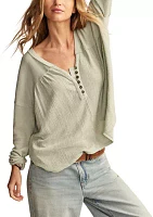 Women's Mixed Fabric Long Sleeve Knit Top