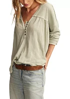 Women's Mixed Fabric Long Sleeve Knit Top