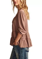 Women's Blouson Sleeve Square Neck Embroidered Peasant Top