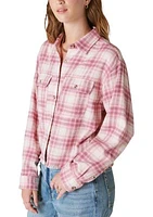 Raw Edge Cropped Plaid Top