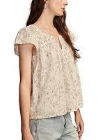 Short Sleeve Floral Split Neck Woven Top