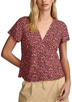 Short Sleeve V-Neck Ditsy Floral Blouse