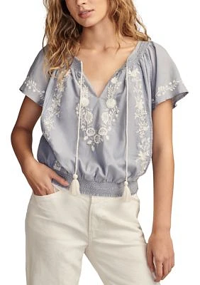 Women's Flutter Sleeve Embroidered Peasant Top