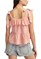 Women's Tie Shoulder Eyelet Top