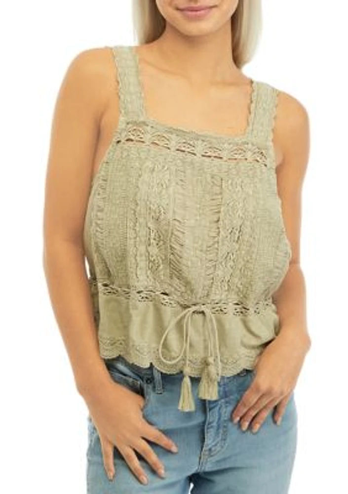 Women's VIntage Embroidered Lace Bubble Tank Top