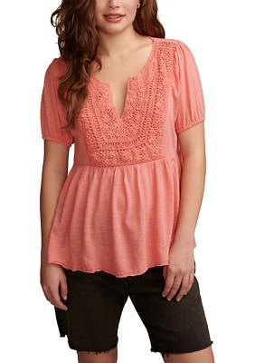 Short Sleeve Crochet Babydoll Knit Top