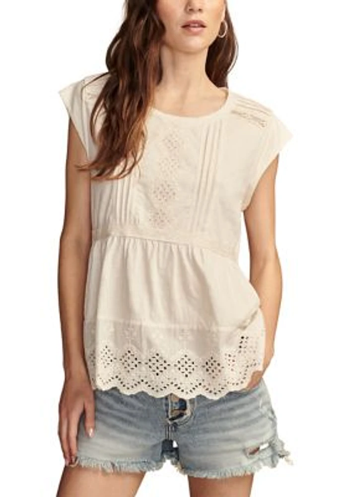 Women's Short Sleeve Embroidered Knit Top