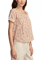 Short Sleeve Square Neck Ditsy Knit Top