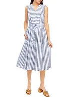 Petite Striped Tiered Sleeveless Split Neck Dress