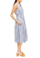 Petite Striped Tiered Sleeveless Split Neck Dress